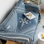 VClife Boho Couch Cover White Blue Plaid Stripe Couch Cover Washable L Shape - Image 7