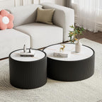 SSLine Round Drum Coffee Table Modern Sintered Stone Top Coffee Table in Black - Image 7