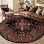 RELEANY Area Rugs Round 6ft Washable Non-Slip, Floral Vintage Distress Print by RELEANY