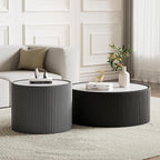 SSLine Round Drum Coffee Table Set of 2 Modern Sintered Stone Top Nesting by SSLine