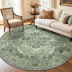 RELEANY Area Rugs Round 6ft Washable Non-Slip, Floral Vintage Distress Print by RELEANY