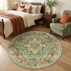 RELEANY Area Rugs Round 4ft Washable Non-Slip, Floral Vintage Distress Print - Image 3