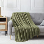 BOURINA Dark Olive Throw Blanket 50x60 Inches Throw Textured Solid Soft Sofa by BOURINA