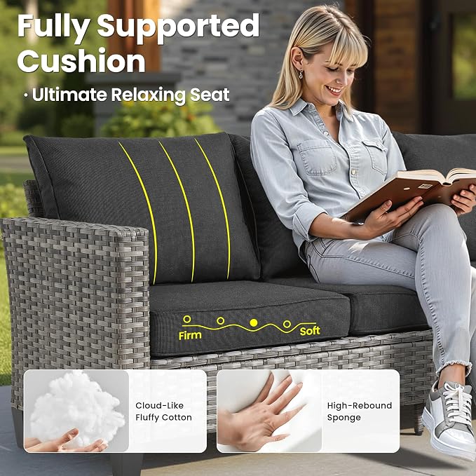 ovios 10 Pieces Patio Furniture Set, Outdoor Wicker Sofa Couch - Image 7