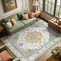 RELEANY Area Rugs 6'x9' Washable Non-Slip, Floral Vintage Distress Print by RELEANY