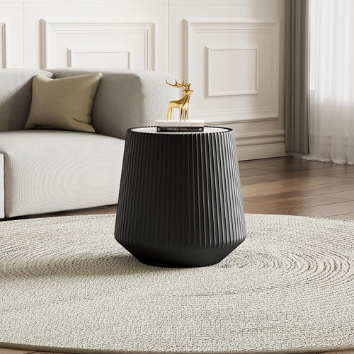 19.68" Round Marble End Table, Modern Cup Shaped Side Table by Henf