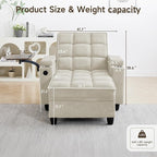 Oversized Recliner Chair with Swivel Tray Table, Modern Tufted Linen Fabric - Image 2