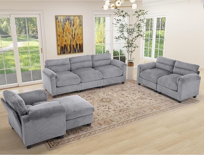HAOMARKETS Corduroy Sofa Set, Two Upholstered Loveseat, and 3-Seater Couch - Image 7