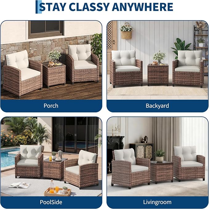 3-Piece Patio Furniture Set, Outdoor PE Rattan Chair - Image 6