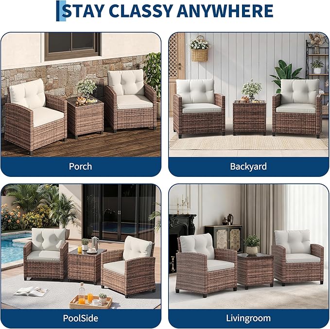 Garvee Outdoor Wicker Chairs, 3 Pieces Patio Furniture Set, All Weather High - Image 7