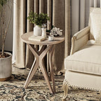 Pedestal Farmhouse End Table Set of 2, Distressed Top - Image 6