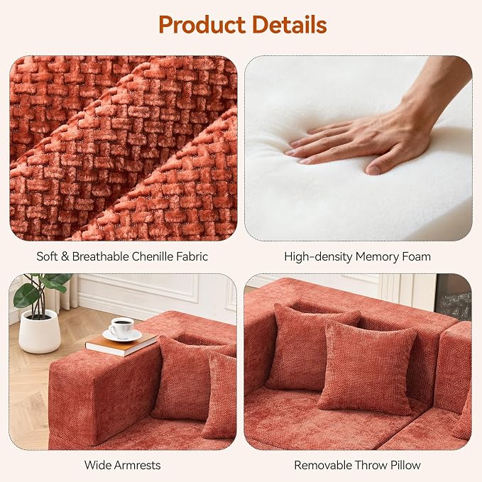 MONVANE Modular Sectional Sofa, Oversized 10 Seat Convertible U Shaped Couch - Image 4