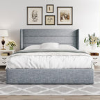 Allewie Queen Size Lift Up Storage Bed, Modern Wingback Headboard, Hydraulic - Image 7