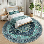 RELEANY Area Rugs Round 10ft Washable Non-Slip, Floral Vintage Distress Print - Image 2