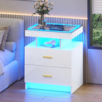 LED Nightstand Set 2 with Wireless Charging Station, Glass Top Smart Bedside - Image 3