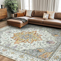 RELEANY Area Rugs 8'x10' Washable Non-Slip, Floral Vintage Distress Print by RELEANY