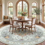 RELEANY Area Rugs Round 8ft Washable Non-Slip, Floral Vintage Distress Print - Image 2
