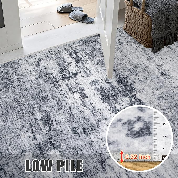 2.6'x14' Runner Rug Washable Rug: Modern Abstract Soft Thin Runner Rug Grey - Image 7