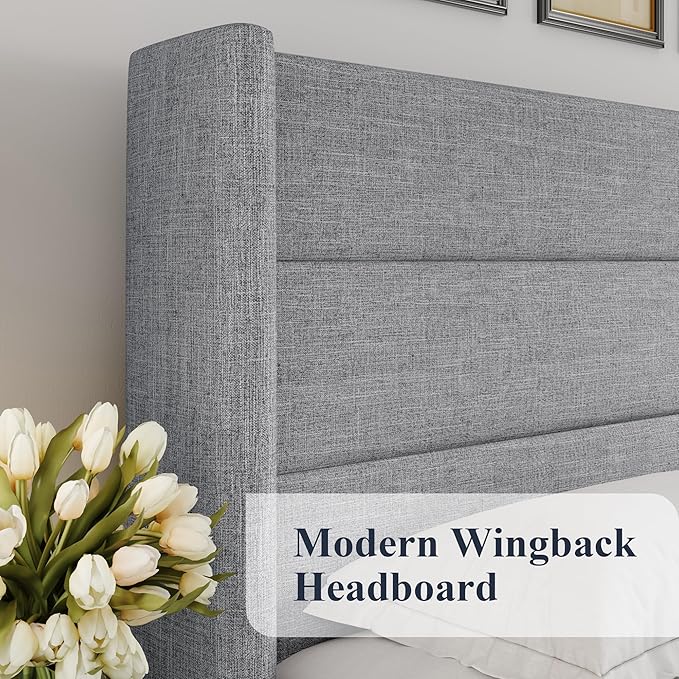 Allewie Full Size Lift Up Storage Bed, Modern Wingback Headboard, Hydraulic - Image 4