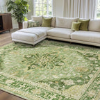 RELEANY Area Rugs 7'x9' Washable Non-Slip, Floral Vintage Distress Print by RELEANY
