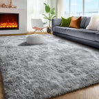 PAGISOFE Light Grey Shaggy Abstract Area Rug 6x9 Feet, Plush Fluffy Rugs - Image 3