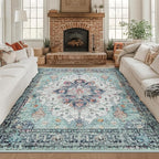RELEANY Area Rugs Square 8ft Washable Non-Slip, Floral Vintage Distress Print by RELEANY