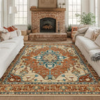 RELEANY Area Rugs Square 8ft Washable Non-Slip, Floral Vintage Distress Print by RELEANY
