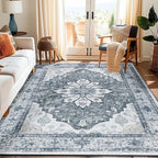 RELEANY Area Rugs 5'x7' Washable Non-Slip, Floral Vintage Distress Print by RELEANY