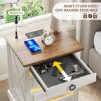 Farmhouse Night Stand with Gun Drawer, Bedside Table with Charger Station - Image 3