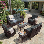 UPHA 5 Pieces Patio Furniture Sets, Wicker Outdoor 3-Seat Sofa Set - Image 9