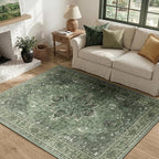RELEANY Area Rugs 4'x5' Washable Non-Slip, Floral Vintage Distress Print by RELEANY