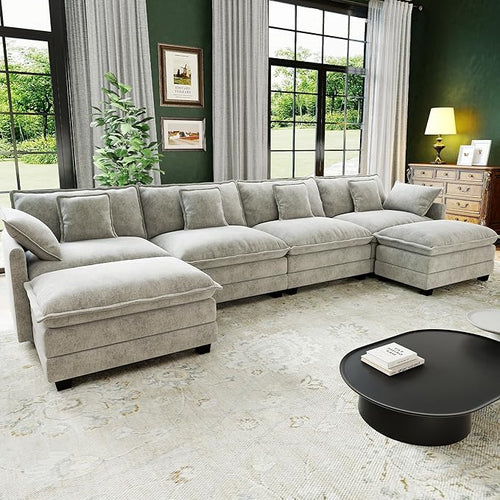 146" Cloud Couch Sectional, U Shaped Modular Sectional Sofa, 4-Seat Deep Seat by Hanherry