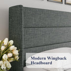 Allewie King Size Lift Up Storage Bed, Modern Wingback Headboard, Hydraulic - Image 4