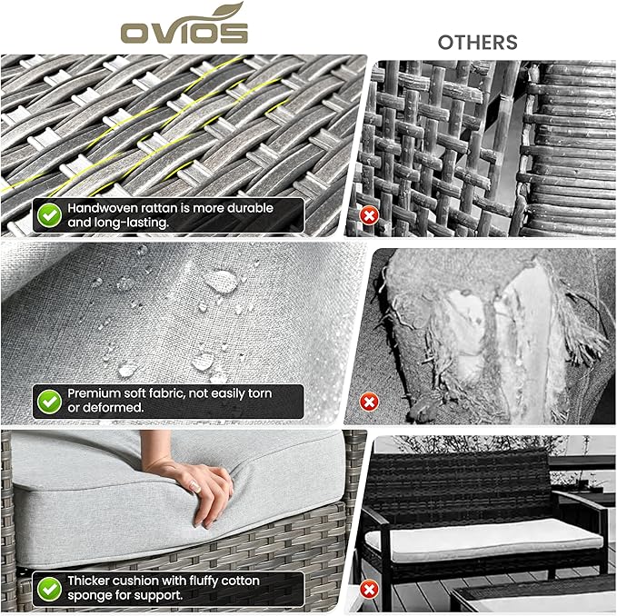 ovios 6 Pieces Patio Furniture Set, Outdoor Wicker Sofa Couch - Image 8