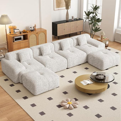 158" U Shaped Convertible Modular Couch, Cloud Couch Sectional by Nebuaegis