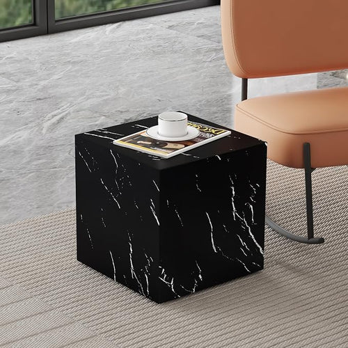 16'' Cube Coffee Table with Marble Stone Pattern, Square No Assembly End Table by KTRolster