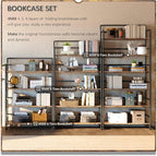 4NM No Assembly Extra Wide 5 Tiers Folding Bookshelf Storage Shelves Vintage - Image 5