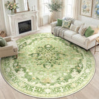 RELEANY Area Rugs Round 8ft Washable Non-Slip, Floral Vintage Distress Print by RELEANY