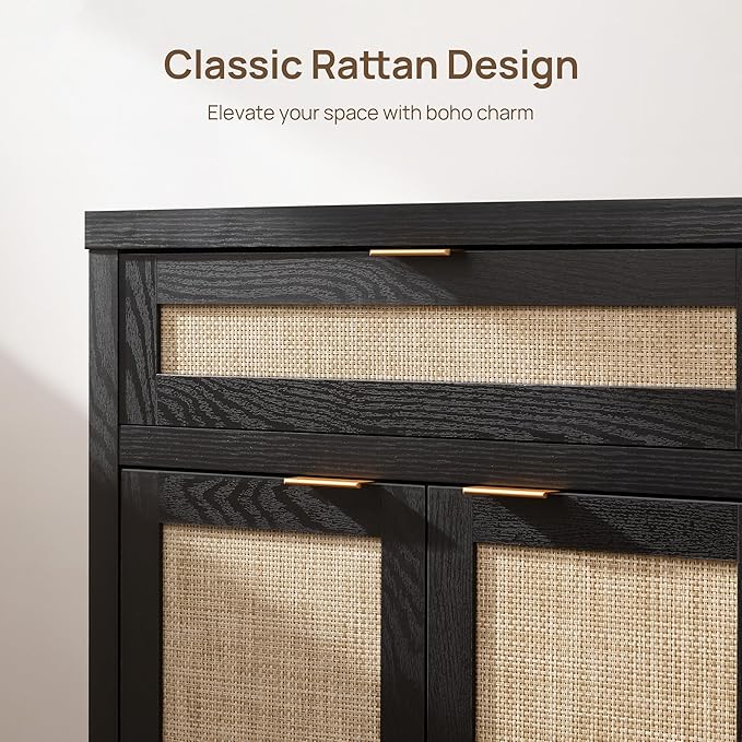 SICOTAS Sideboard Buffet Storage Cabinet Set of 2, Rattan Credenza Buffet Table - Image 5