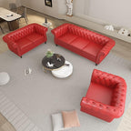 ORRD 3 Pieces Living Room Set, Chesterfield Sofa Faux Leather Loveseat Couch - Image 9