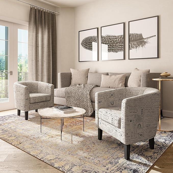 BELLEZE Accent Barrel Chair Set of 2, Linen Round Chair Club Tub Sofa Corner - Image 6