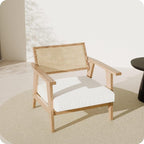 BELLEZE Mid Century Modern Rattan Chair Set of 2 Accent Natural Wood Armchair - Image 9