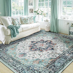 RELEANY Area Rugs 6'x8' Washable Non-Slip, Floral Vintage Distress Print by RELEANY