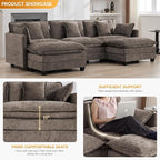 111'' Sectional Cloud Deep Seat Couch, Oversized Chenille U Shaped Sectional - Image 3