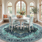 RELEANY Area Rugs Round 10ft Washable Non-Slip, Floral Vintage Distress Print - Image 3