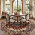 RELEANY Area Rugs Round 7ft Washable Non-Slip, Floral Vintage Distress Print by RELEANY