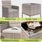 3-Piece Outdoor Furniture Set, PE Rattan Wicker Chairs - Image 6
