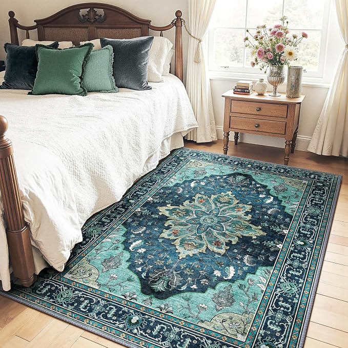 RELEANY Area Rugs 4'x6' Washable Non-Slip, Floral Vintage Distress Print - Image 2