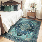 RELEANY Area Rugs 4'x5' Washable Non-Slip, Floral Vintage Distress Print by RELEANY