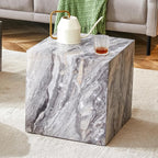 16'' Cube Coffee Table with Marble Stone Pattern, Square No Assembly End Table - Image 3